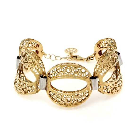 Vintage 14k Gold Large Filigree O Link Bracelet - Picture 1 of 5